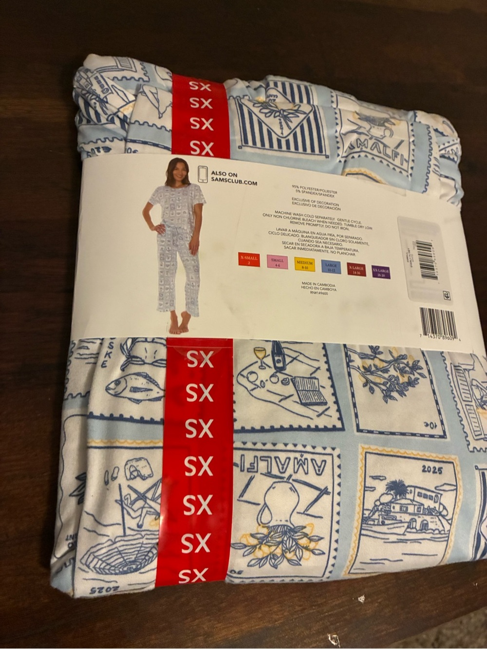 Flora Nikrooz Women’s Pajama Set - White, Blue & Yellow Stamp Motif